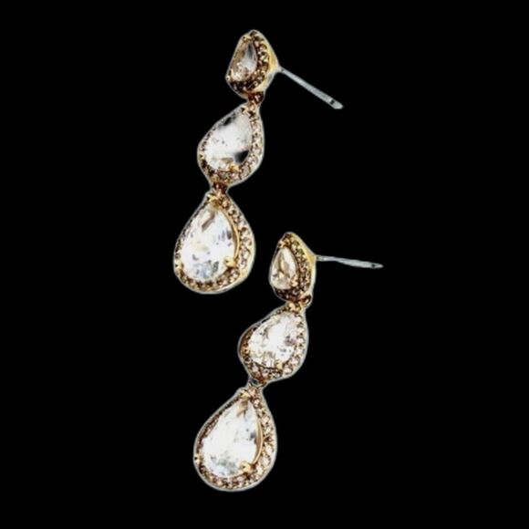Cubic Zirconia Crystal Teardrop CZ Gold Earrings - Picture 4 of 4